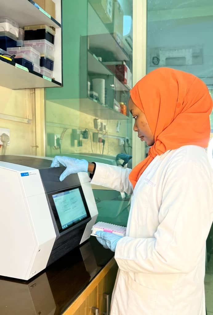 Researcher operating PCR machine in the Molecular Biology Laboratory